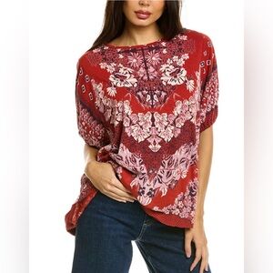 Free People Burgundy Floral Blouse